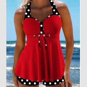 Jacquard Polka Dot Red Tankini Set Large 12-14